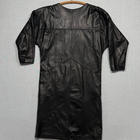 Vintage Wilsons Suede & Leather Black Tunic Dress 3/4 Sleeve Zip Front Size M - Picture 3 of 10